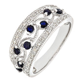 0.15ct Round Diaomnd and 0.41 carat Sapphire Prong Set Statement Ring in UK Hallmarked 9ct White Gold